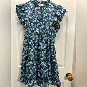 Time to Bloom Blue Floral Ruffle-Sleeve Casual Dress